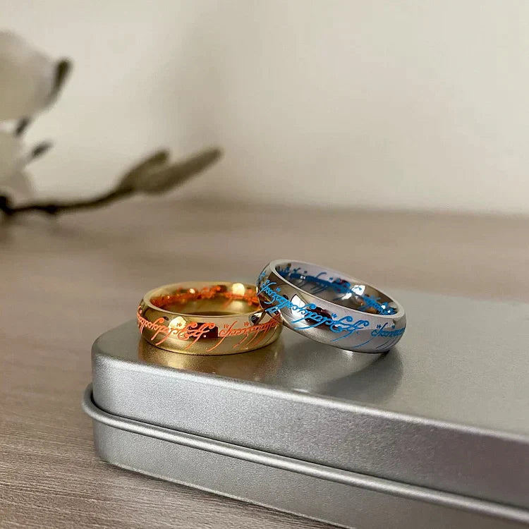 Glow Ring with Illuminated Elven Script | Mystical Rune | Light Absorbing Effect