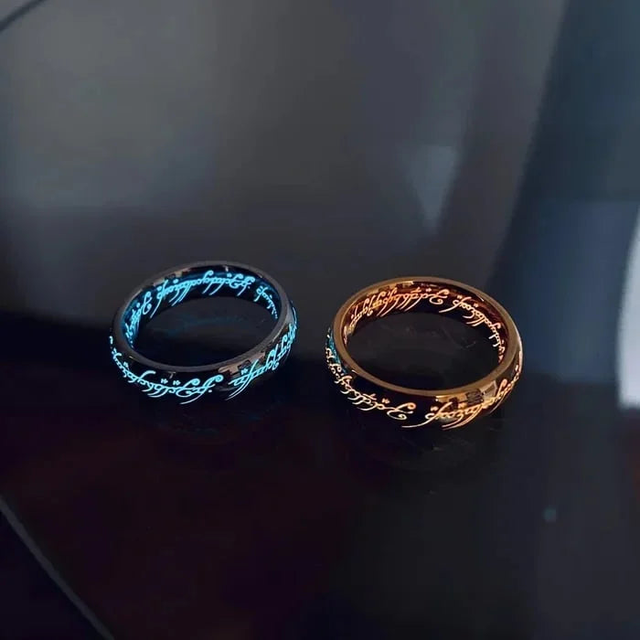 Glow Ring with Illuminated Elven Script | Mystical Rune | Light Absorbing Effect