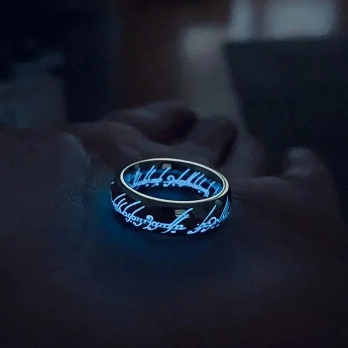 Glow Ring with Illuminated Elven Script | Mystical Rune | Light Absorbing Effect