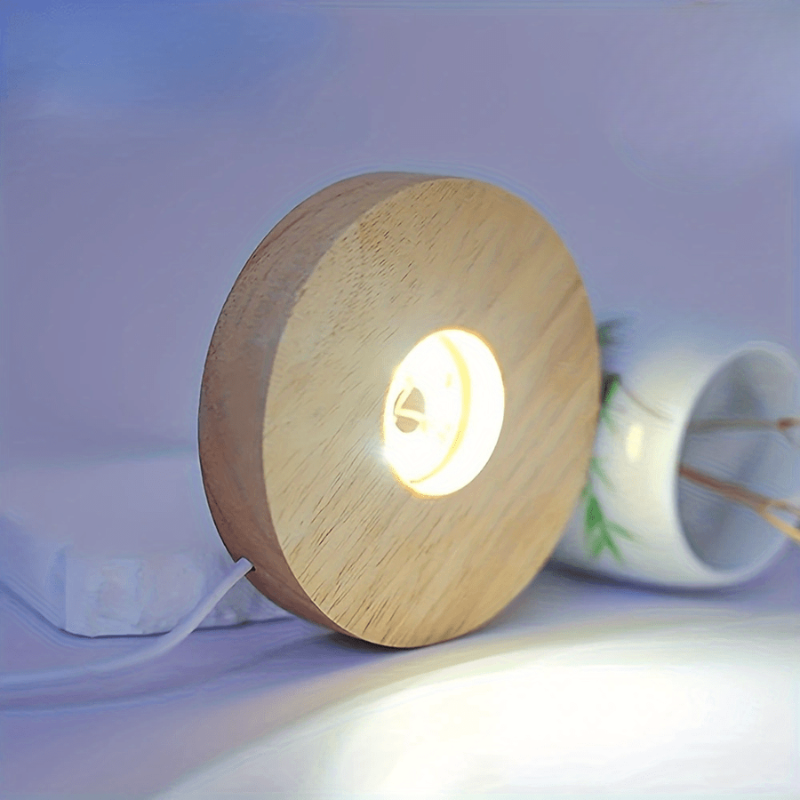 Natural Wood LED Display Stand with USB Power - Warm White Light