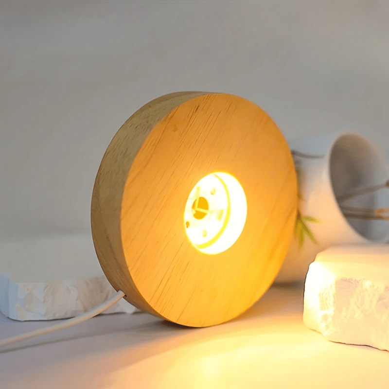 Natural Wood LED Display Stand with USB Power - Warm White Light