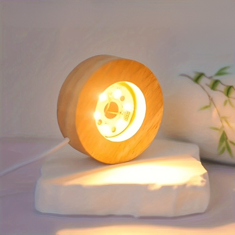 Natural Wood LED Display Stand with USB Power - Warm White Light