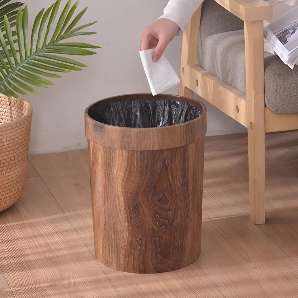 NordicCharm 8L Elegant Wooden Finish Waste Basket