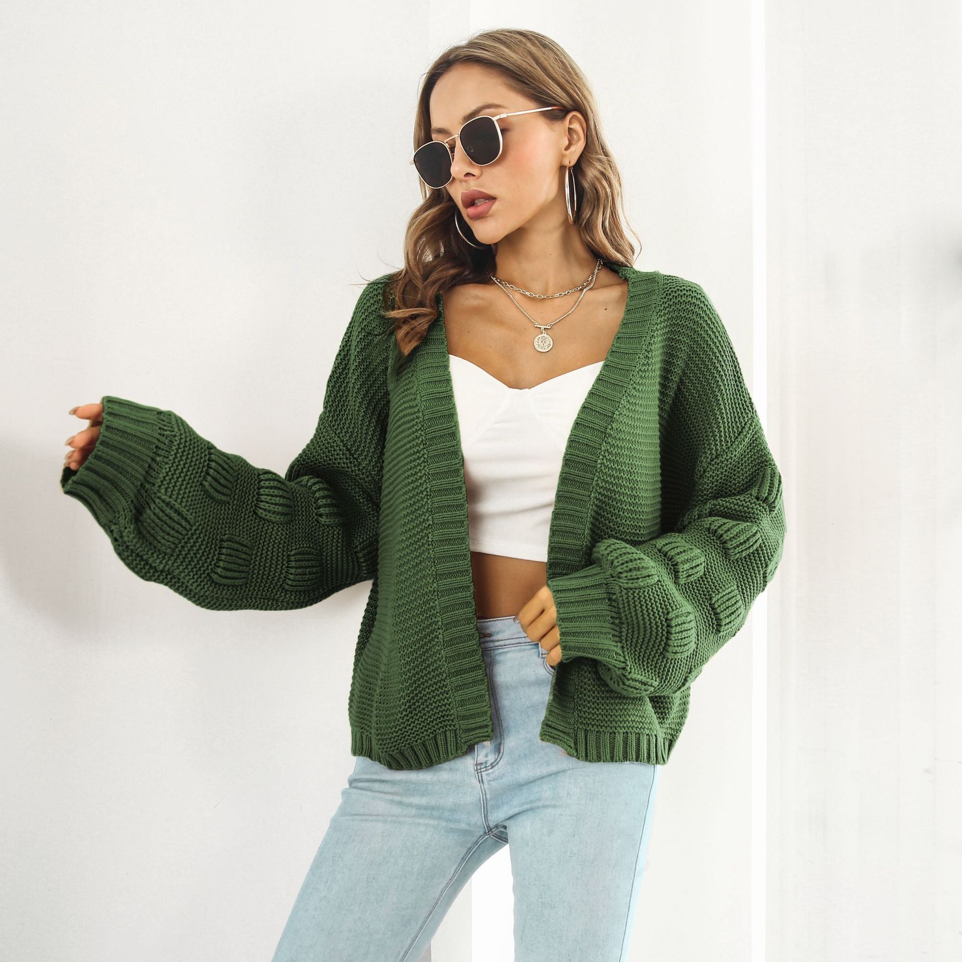 Chic and Cozy Knit Cardigan with Puff Sleeves