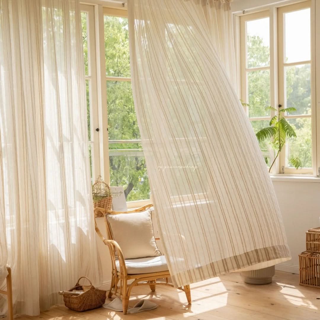 Sheer Linen Curtains with Stripes