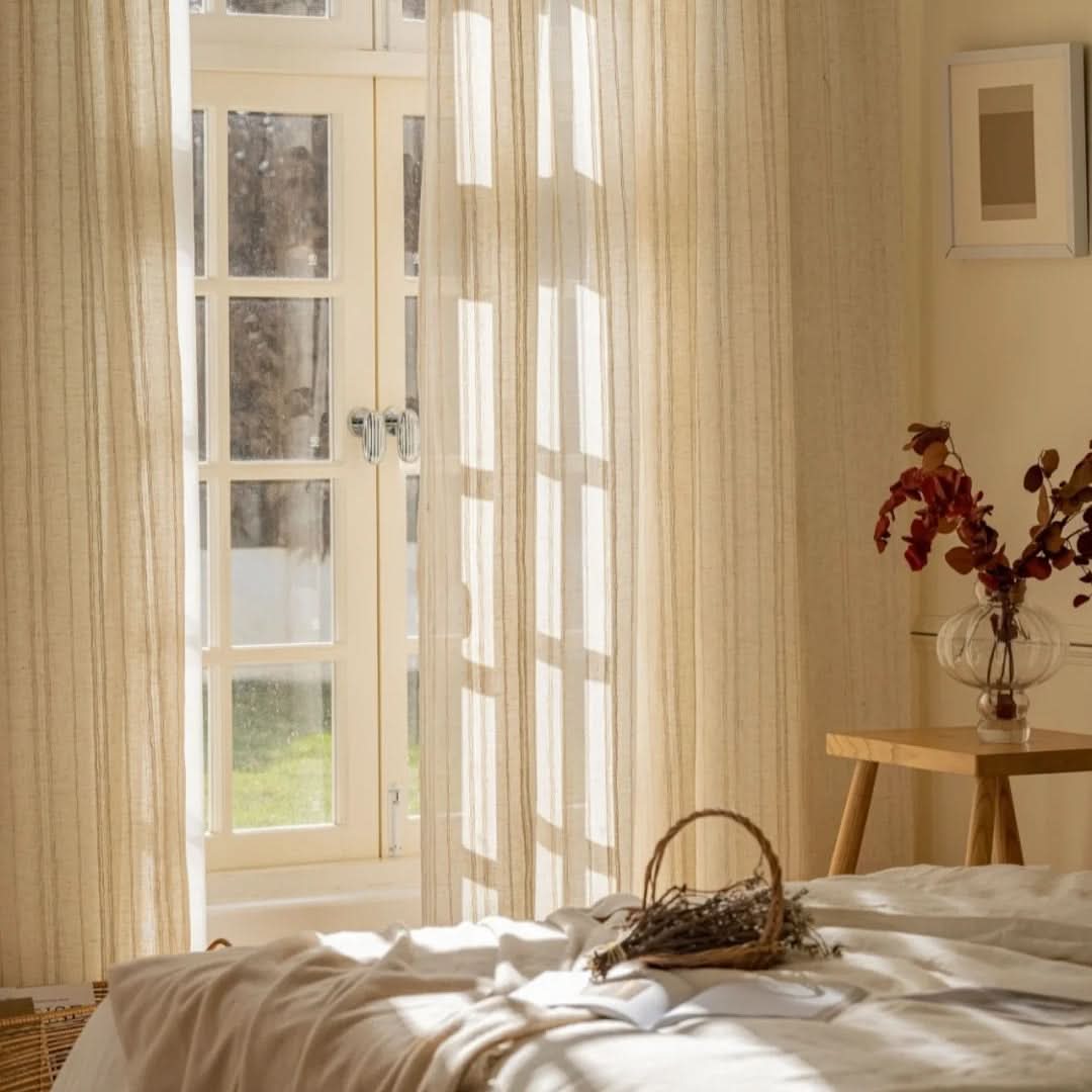Sheer Linen Curtains with Stripes