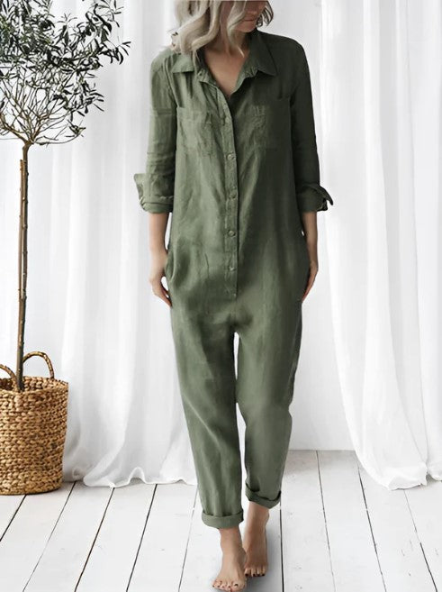 Stylish All-in-One Jumpsuit with Lapels and Pockets