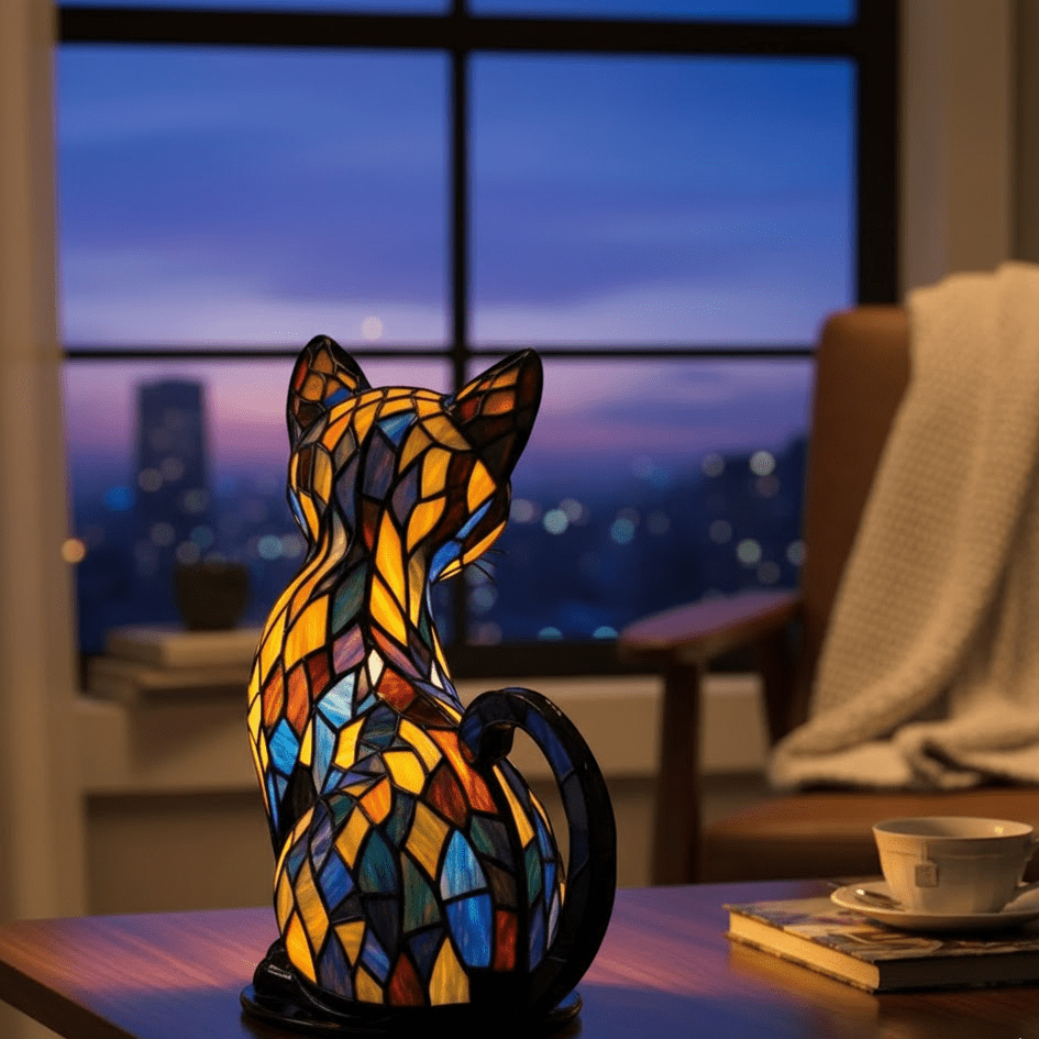 Handcrafted Cat Night Light Lamp with Warm LED Cozy Glow