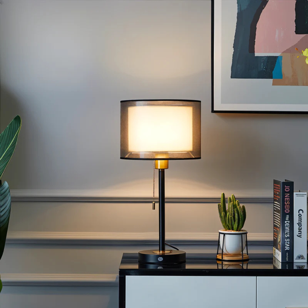 Radiant Heritage Table Lamp with Dual Fabric Shade
