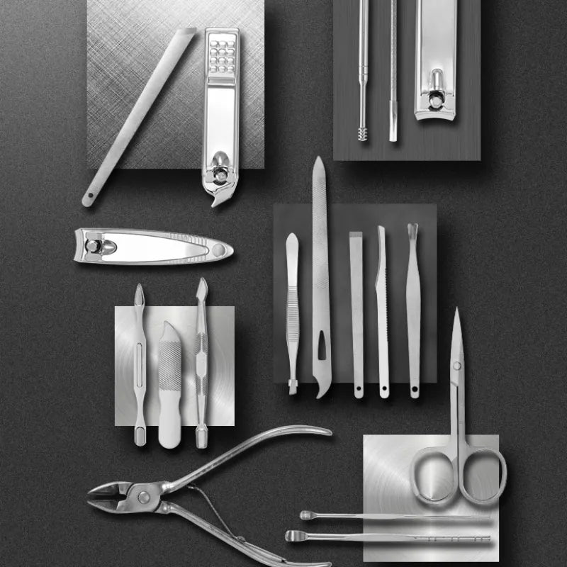 Essential 19-Piece Stainless Steel Nail Care Set with Travel Case