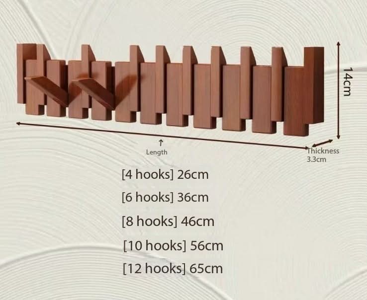 Handcrafted Wooden Coat Rack with Magnetic Foldable Hooks for Entryway