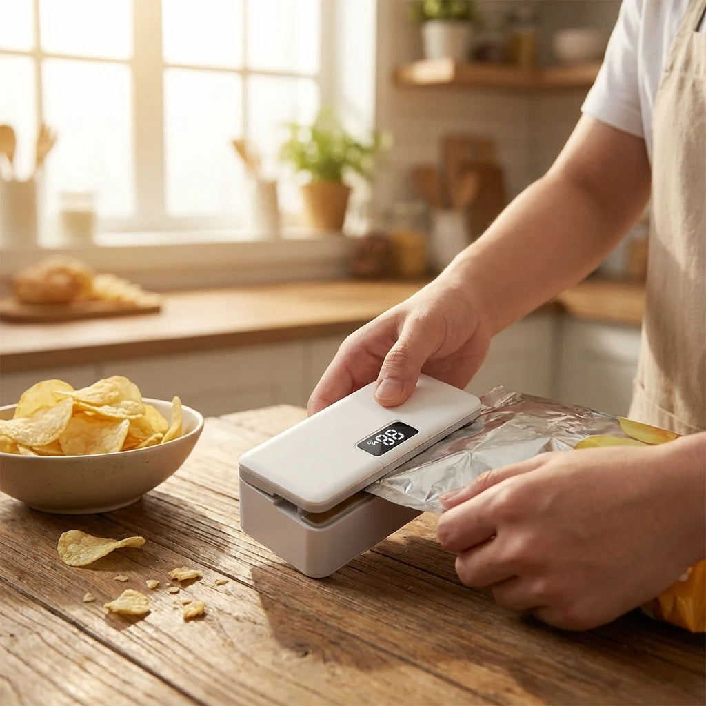 Compact Handheld Food Bag Sealer with Magnetic Feature