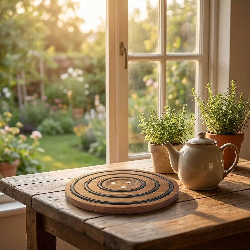 Magnetic Heat Shield Trivet with Silicone Grip - Acacia Wood