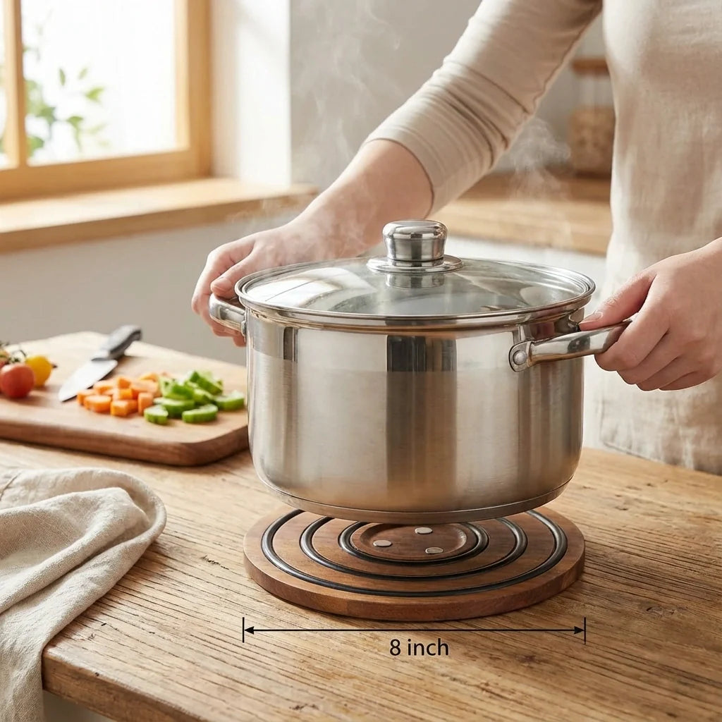 Magnetic Heat Shield Trivet with Silicone Grip - Acacia Wood