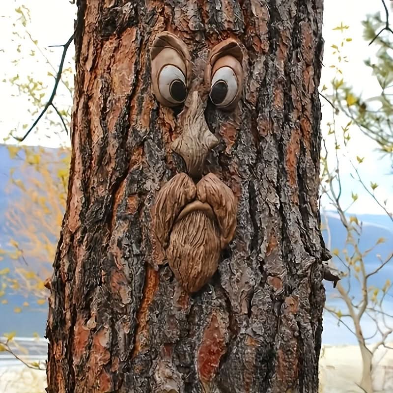 Playful Tree Face Outdoor Ornament for Whimsical Charm