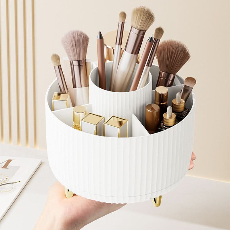 360° Rotating Makeup Organizer with Multi-Slot Storage for Brushes and Essentials