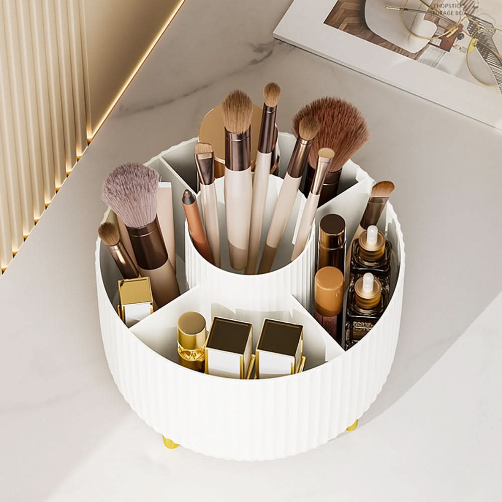 360-Degree Rotating Makeup Organizer with Multi-Slot Storage for Brushes and Essentials
