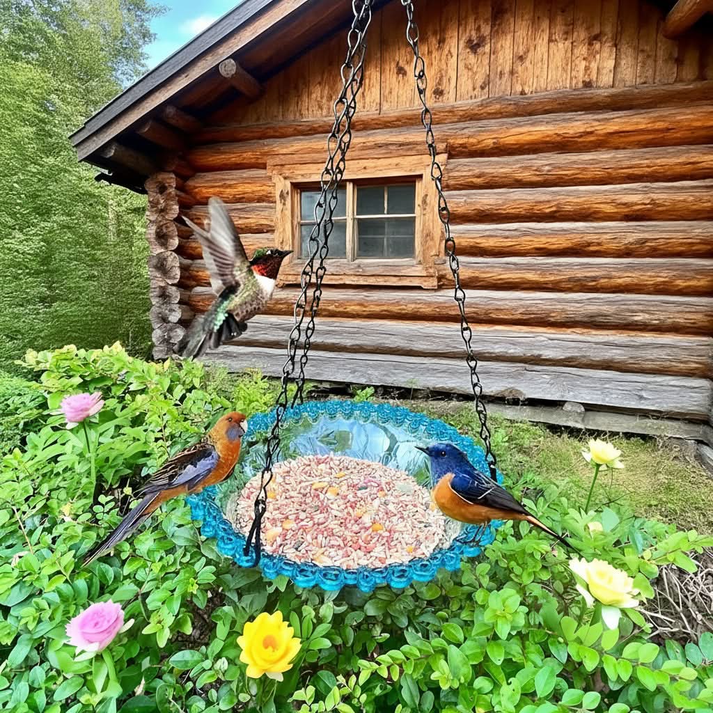 Outdoor Bird Watching Double Bowl Feeder – Hanging Design