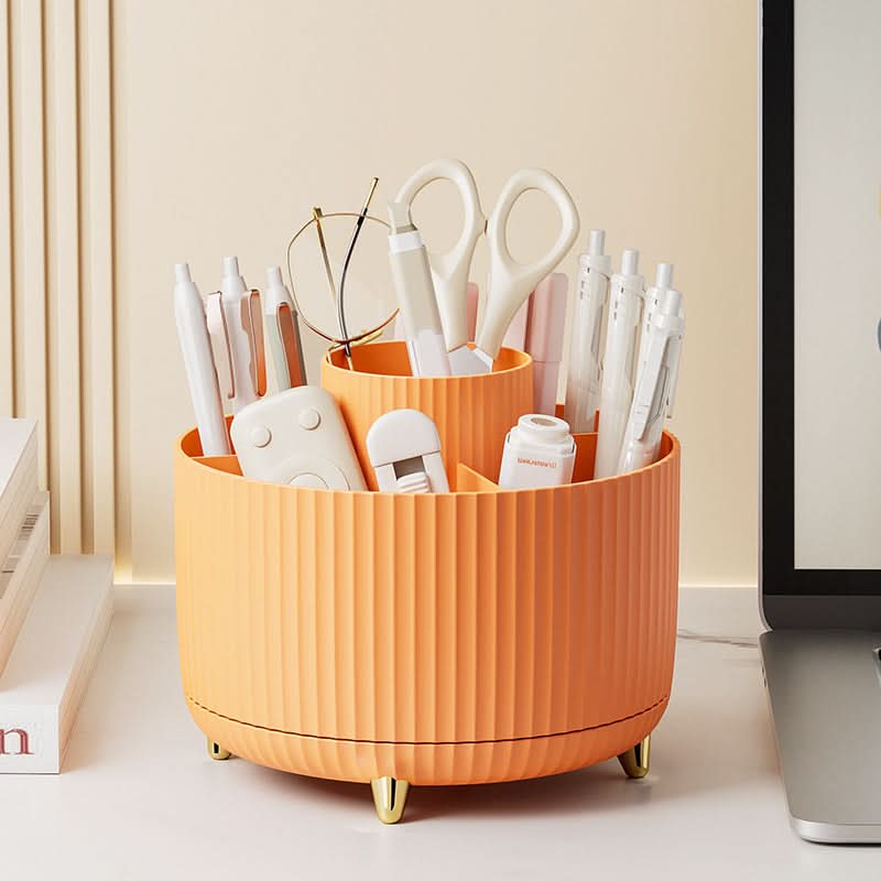 360° Rotating Makeup Organizer with Multi-Slot Storage for Brushes and Essentials