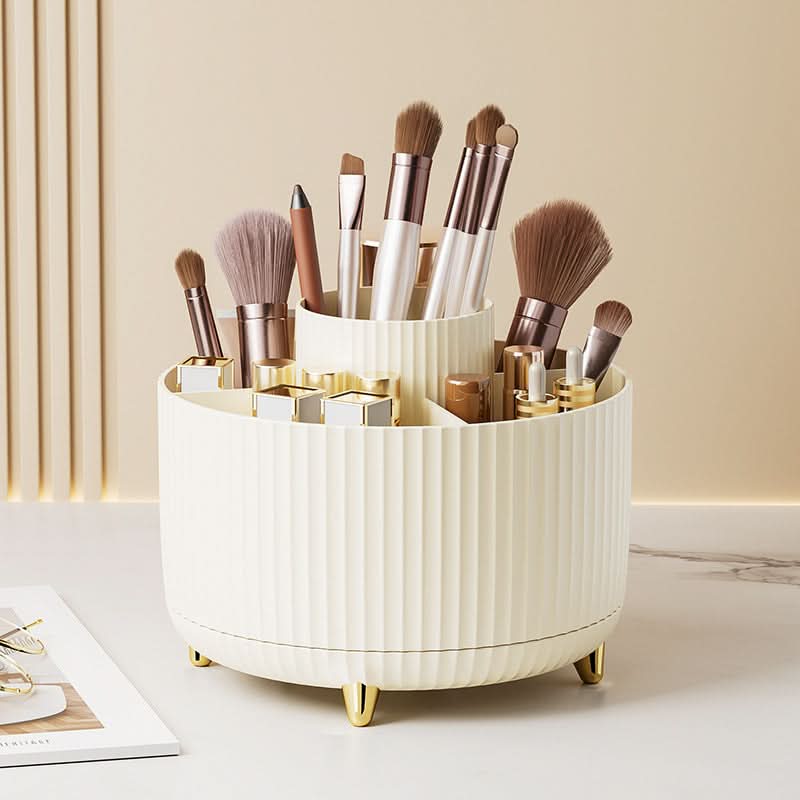 360° Rotating Makeup Organizer with Multi-Slot Storage for Brushes and Essentials
