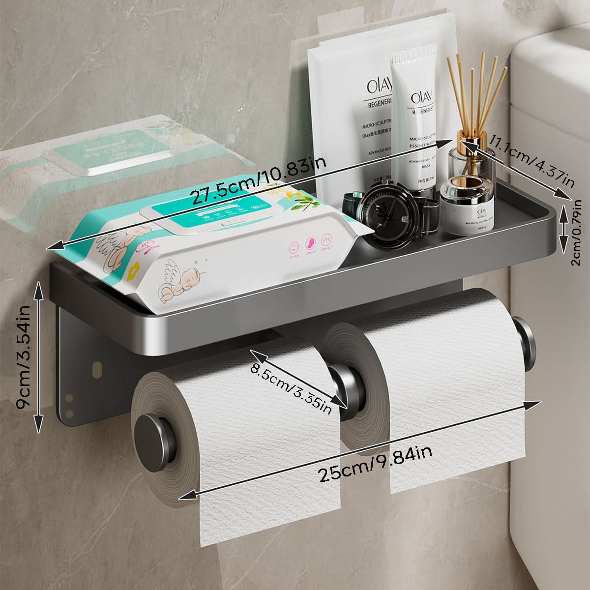 Wall-Mounted Aluminum Toilet Paper Holder with Storage Drawer