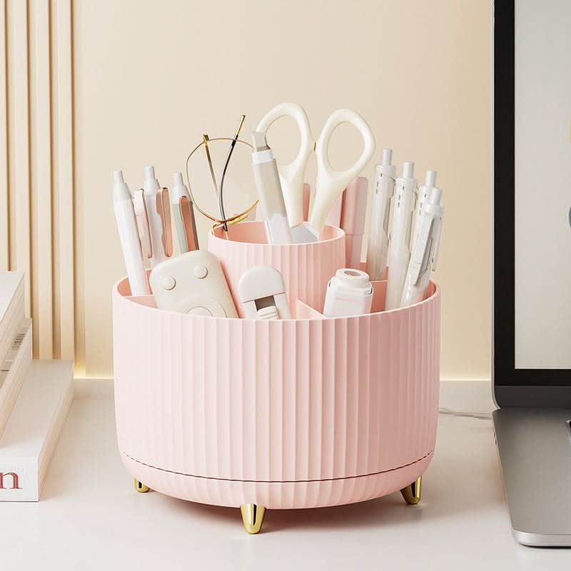 360-Degree Rotating Makeup Organizer with Multi-Slot Storage for Brushes and Essentials