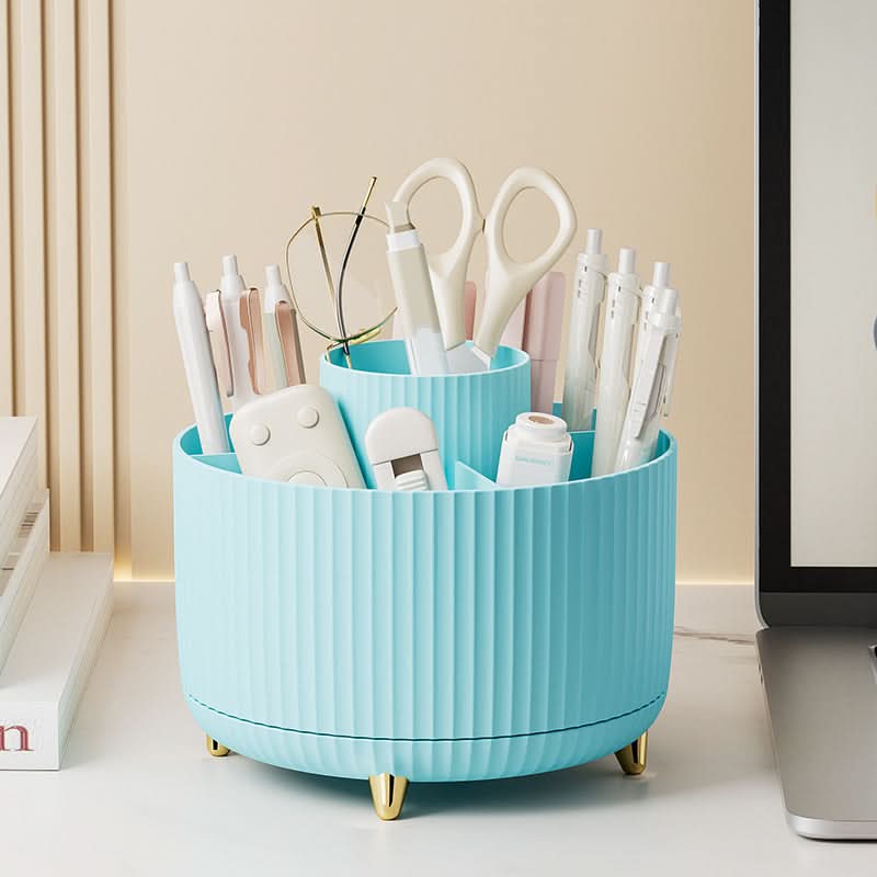 360° Rotating Makeup Organizer with Multi-Slot Storage for Brushes and Essentials