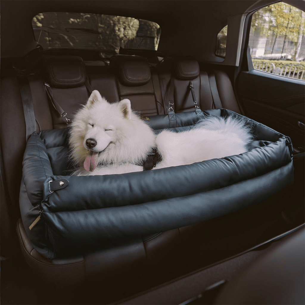Luxurious Faux Leather Dog Car Seat Bed for Large Breeds