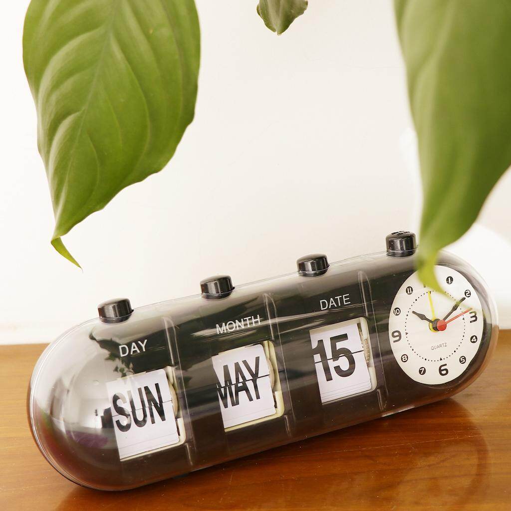 Elegant Flip Calendar Desk Clock with Analog Face - 26.5 cm