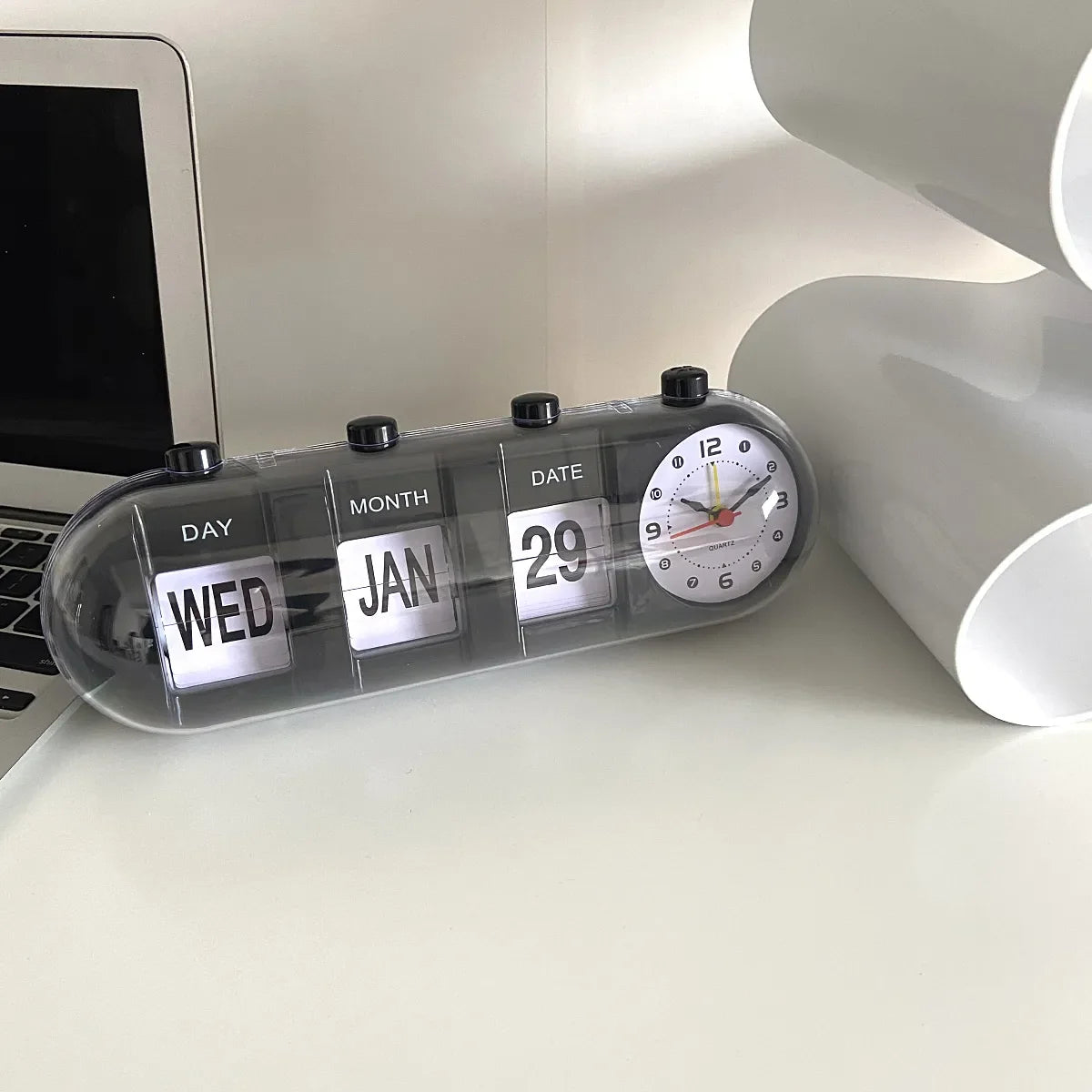 Elegant Flip Calendar Desk Clock with Analog Face - 26.5 cm