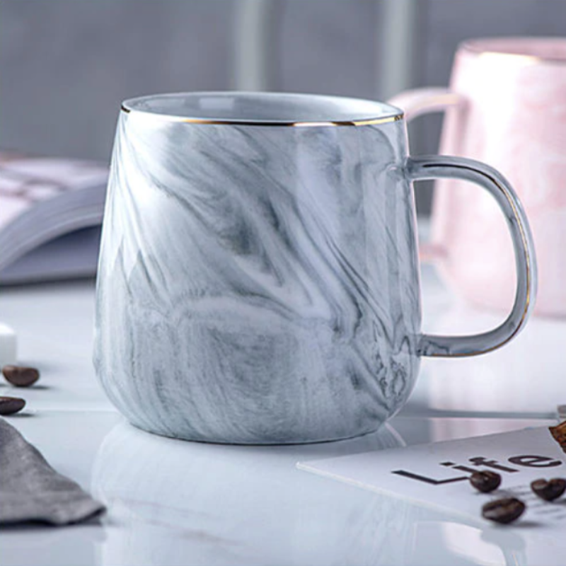 Elegant Marble Design Ceramic Mug with Gold Accents