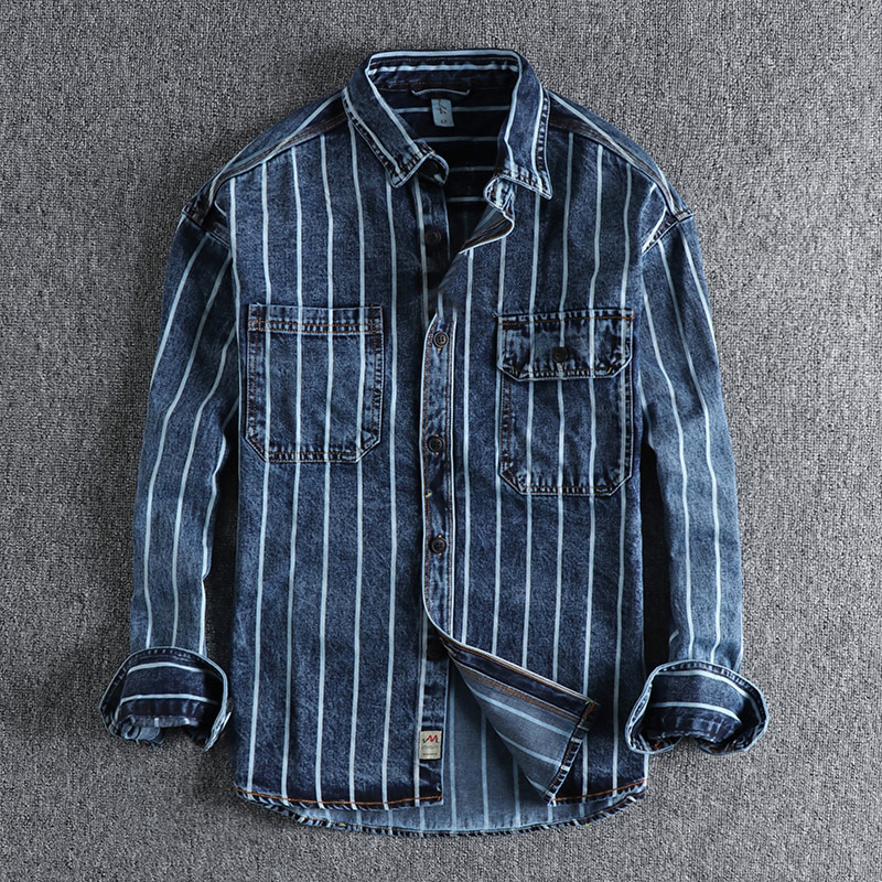 Striped Denim Shirt with Modern Fit