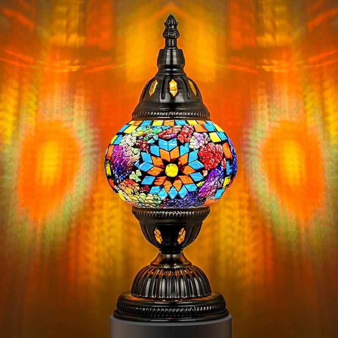 Moroccan Elegance Mosaic Glass Lamp with Bronze Stand