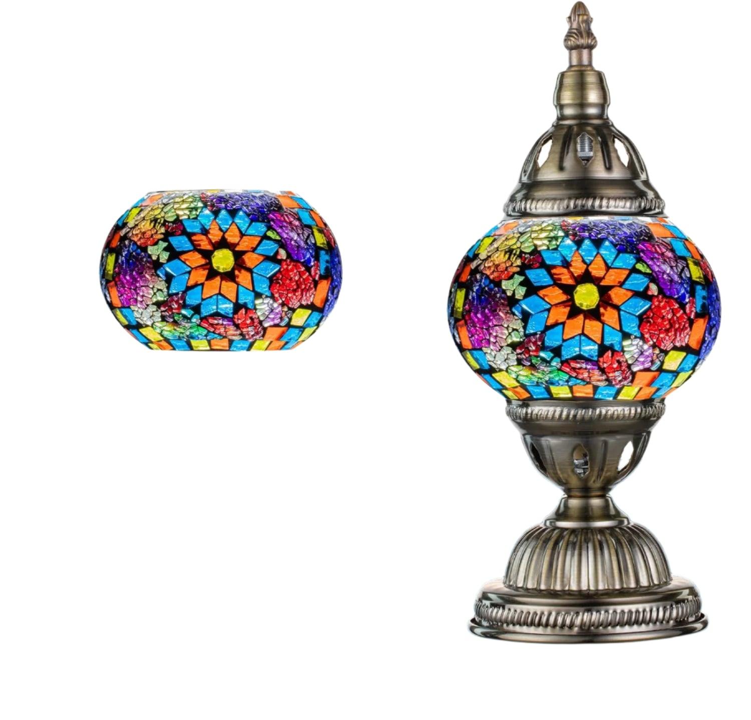 Moroccan Elegance Mosaic Glass Lamp with Bronze Stand