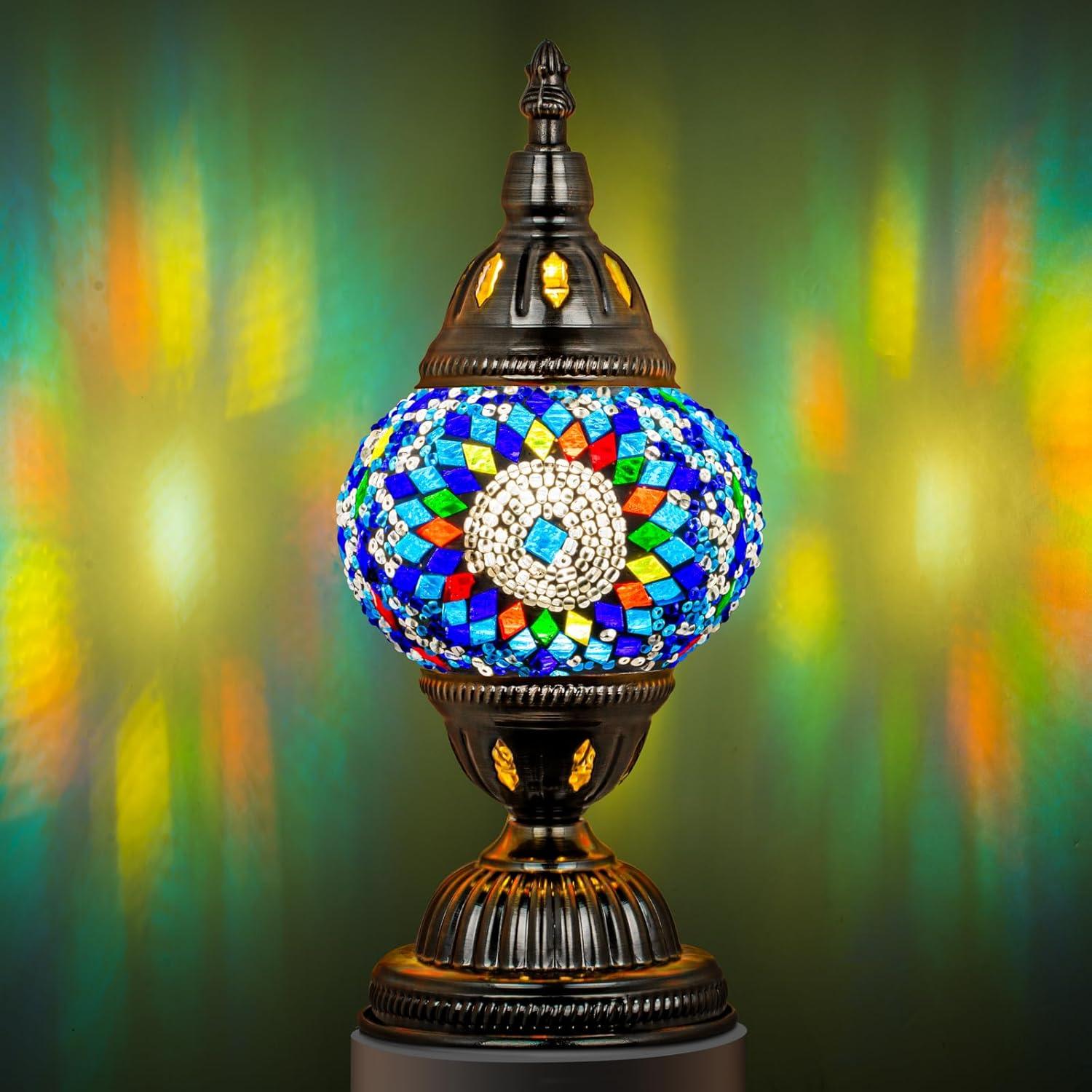 Moroccan Elegance Mosaic Glass Lamp with Bronze Stand