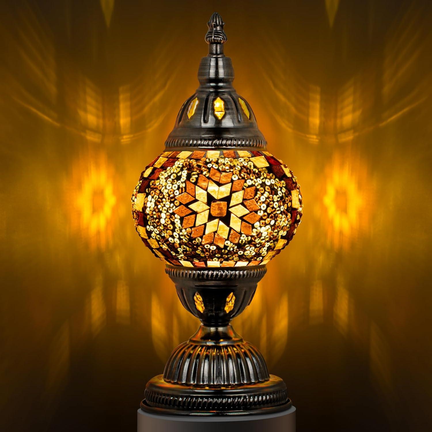 Moroccan Elegance Mosaic Glass Lamp with Bronze Stand