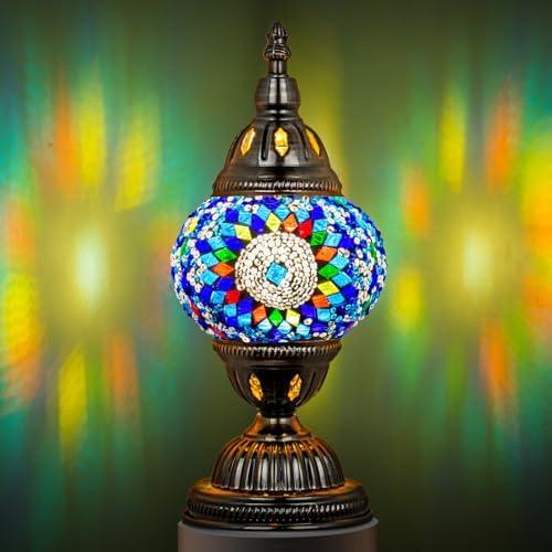 Moroccan Elegance Mosaic Glass Lamp with Bronze Stand