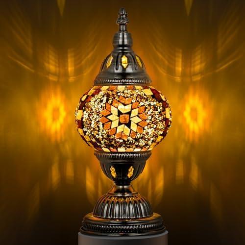 Moroccan Elegance Mosaic Glass Lamp with Bronze Stand