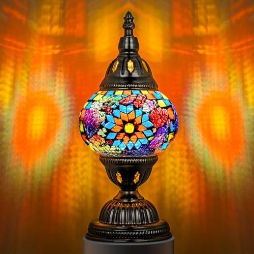 Moroccan Elegance Mosaic Glass Lamp with Bronze Stand
