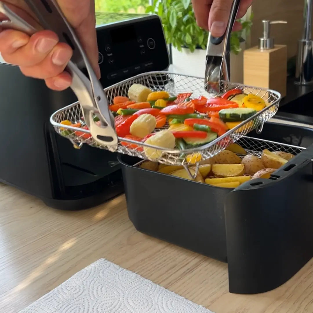 Stackable Baskets for Air Fryers with Complimentary Heat-Resistant Tongs