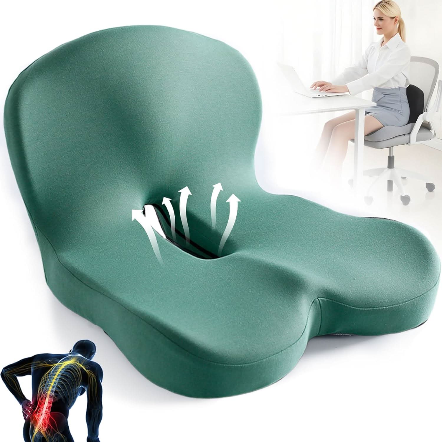 Ergonomic Memory Foam Pillow with Coccyx Cutout for Posture Support