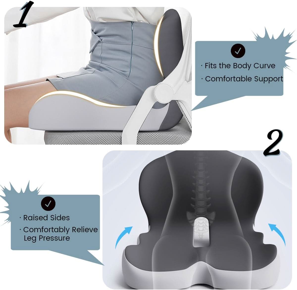 Ergonomic Memory Foam Pillow with Coccyx Cutout for Posture Support