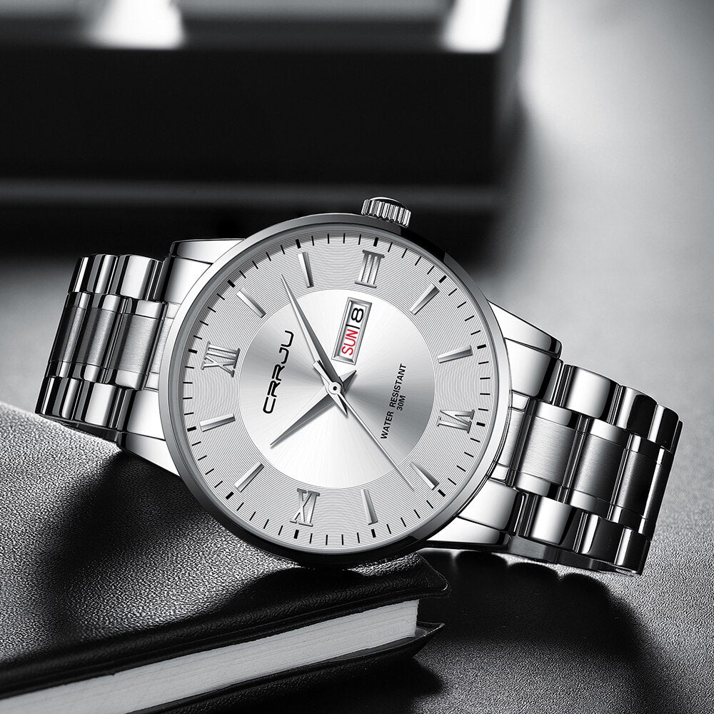 Men's Elite Water-Resistant Chronograph Timepiece with Steel Band