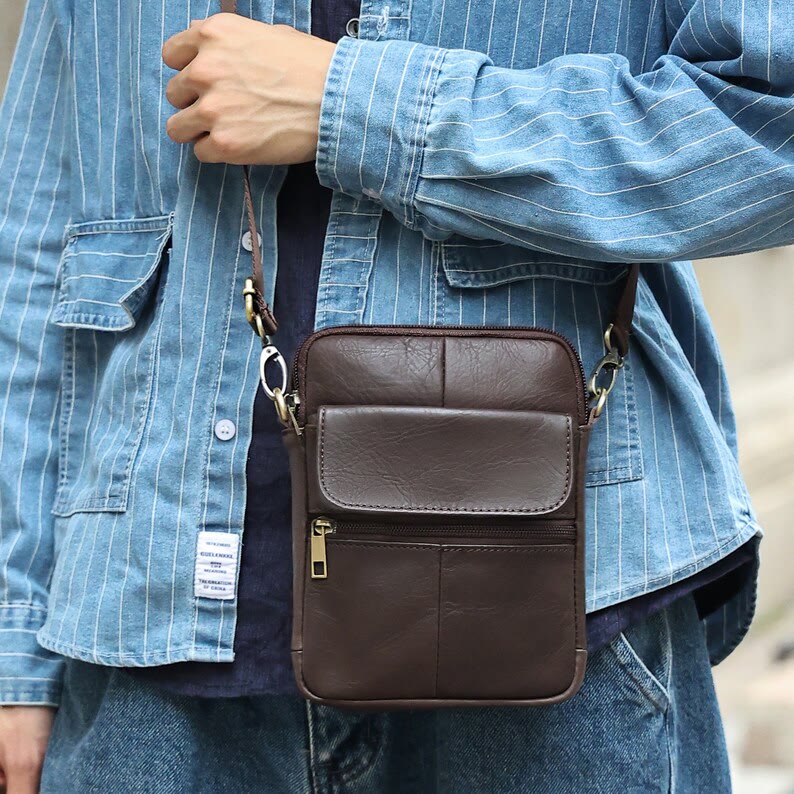 Compact Crossbody Bag for Men in Premium Leather