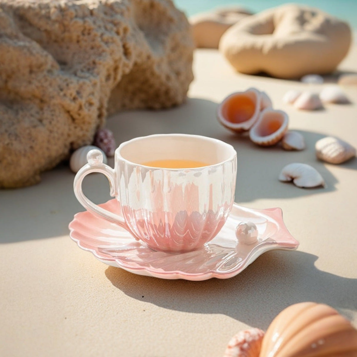 Ocean Pearl Tea Cup Set with Iridescent Finish – Elegant Ceramic Collection