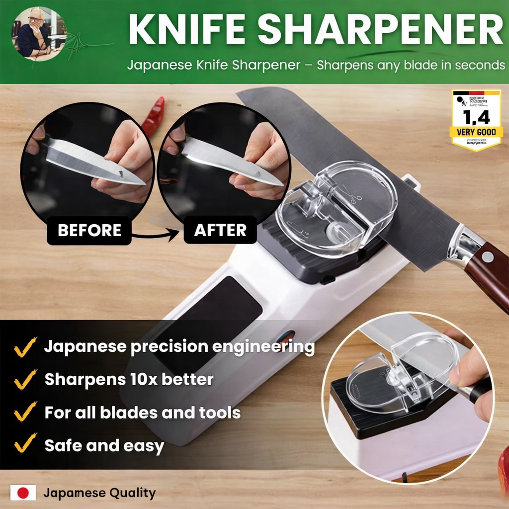 Knife Sharpener | Two-Stage Sharpening | Safe Guiding Slots | Cutting Power