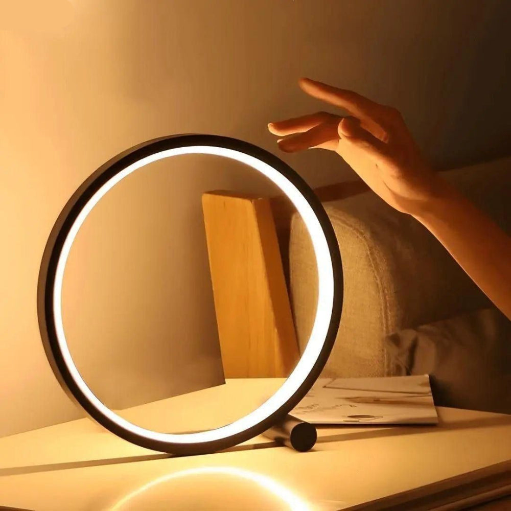 Sleek Touch-Control LED Circle Desk Lamp with Warm Light
