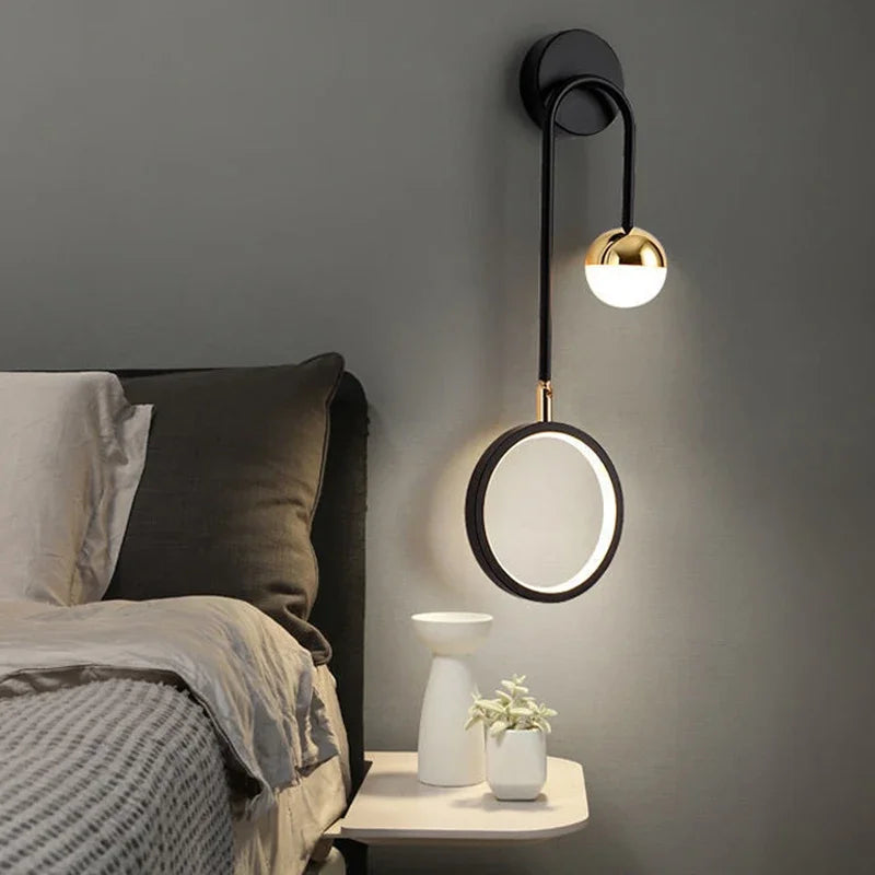 Chic LED Wall Fixture with Circular Accent – Stylish Black & Gold