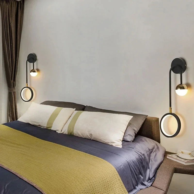 Chic LED Wall Fixture with Circular Accent – Stylish Black & Gold