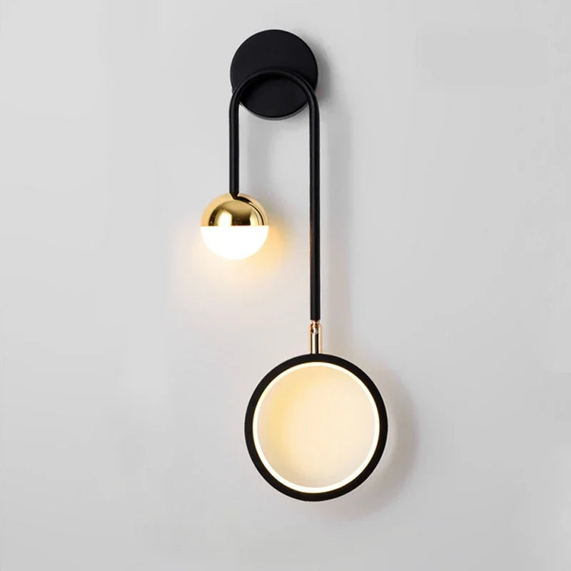 Chic LED Wall Fixture with Circular Accent – Stylish Black & Gold